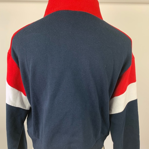 Divided Cropped Red Blue Pullover Sweatshirt - Picture 4 of 5